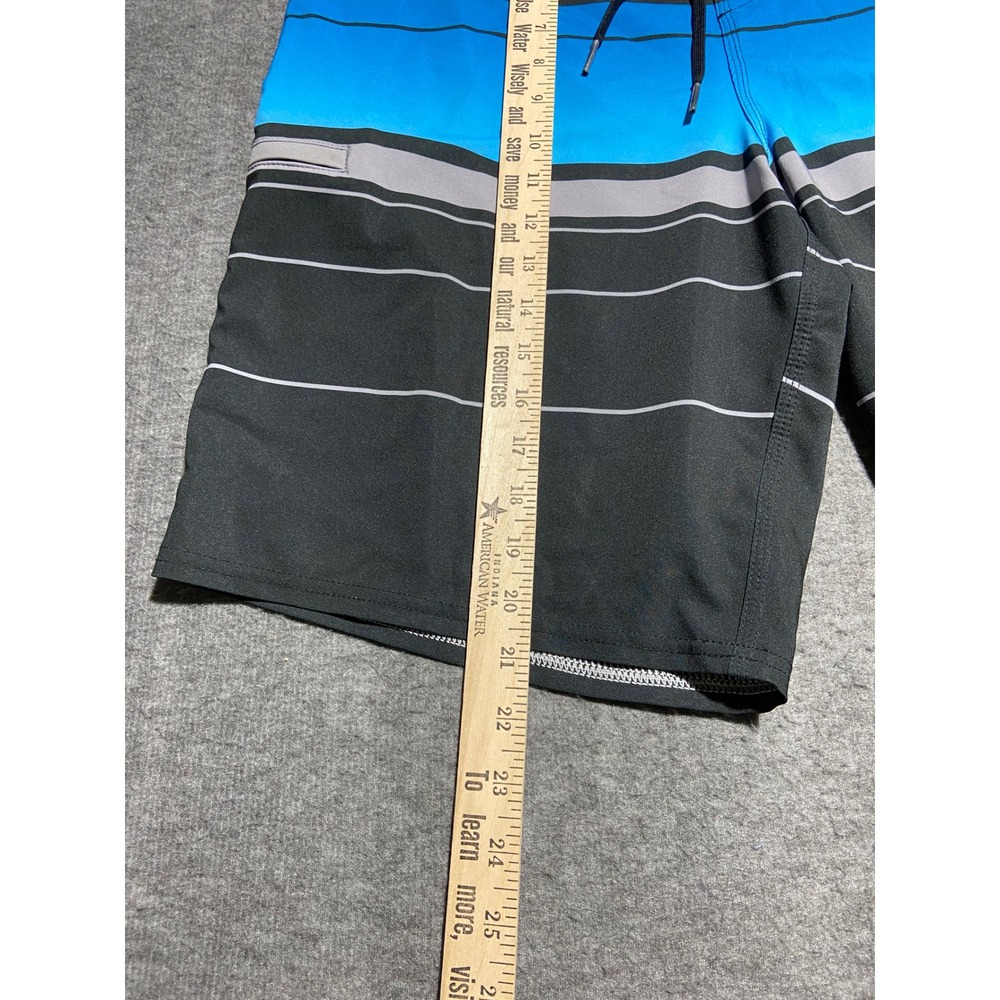 ONeill Board Shorts Black Blue Hyperfreak Striped 36 Surf Beach 
Skate Swim - Picture 8 of 9